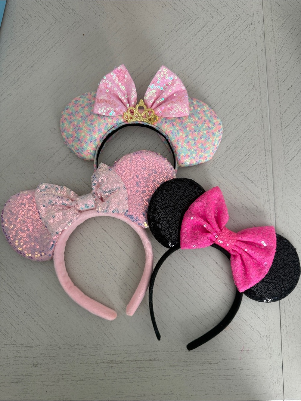 Sequin Minnie Mouse Ear Headbands - Pink, Black, Iridescent